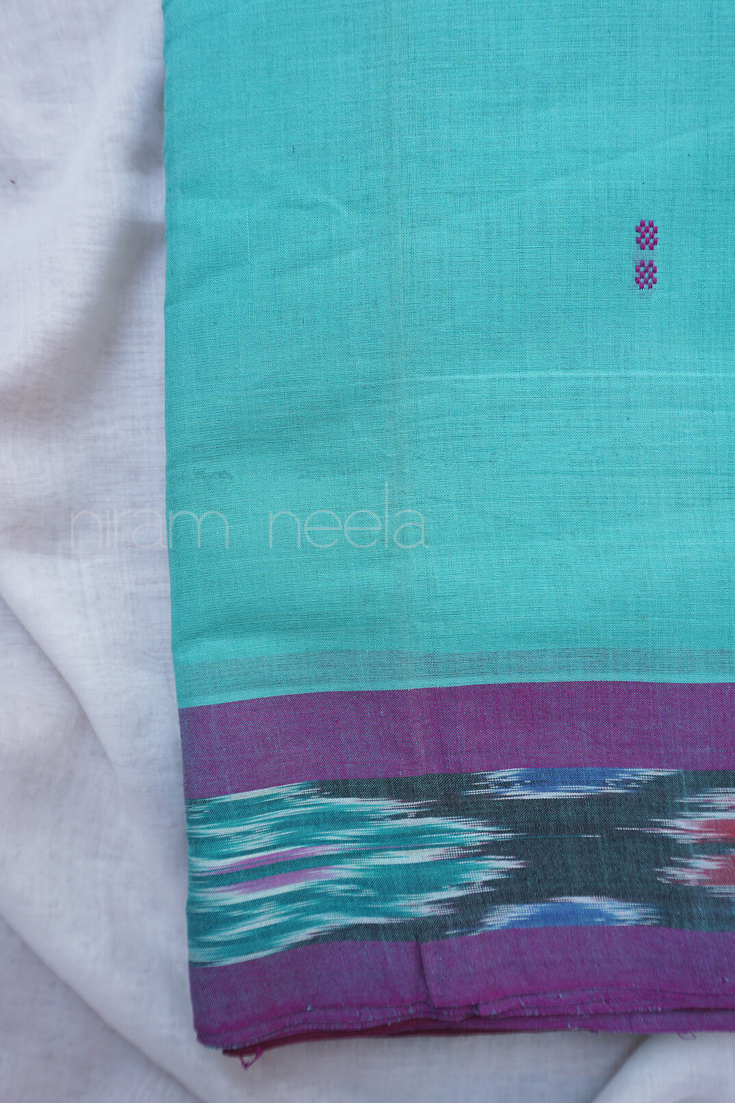 Teal and purple Angara cotton saree - Niram Neela