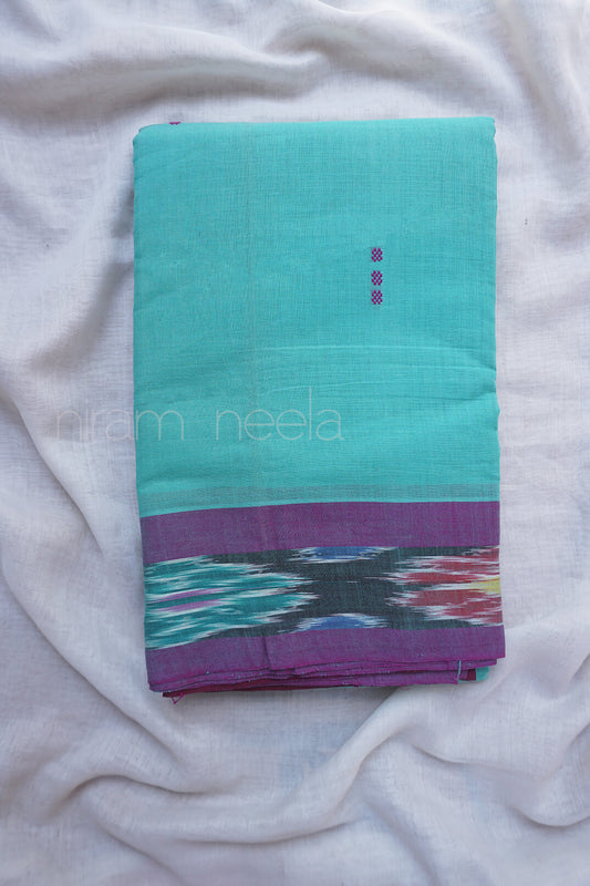 Teal and purple Angara cotton saree - Niram Neela