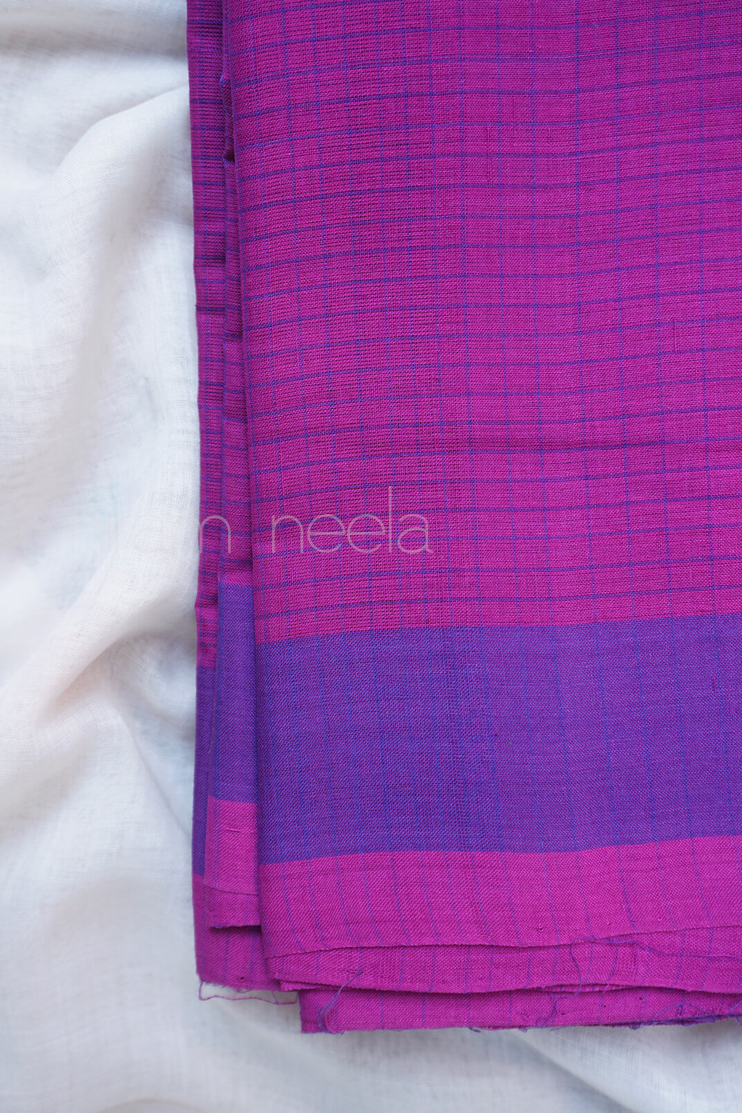 Magenta and violet checkered Angara cotton saree - Niram Neela