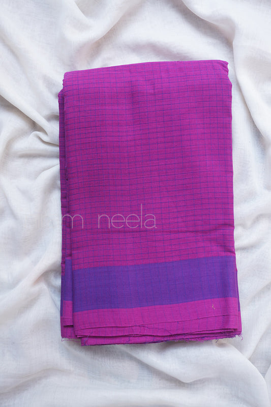 Magenta and violet checkered Angara cotton saree - Niram Neela