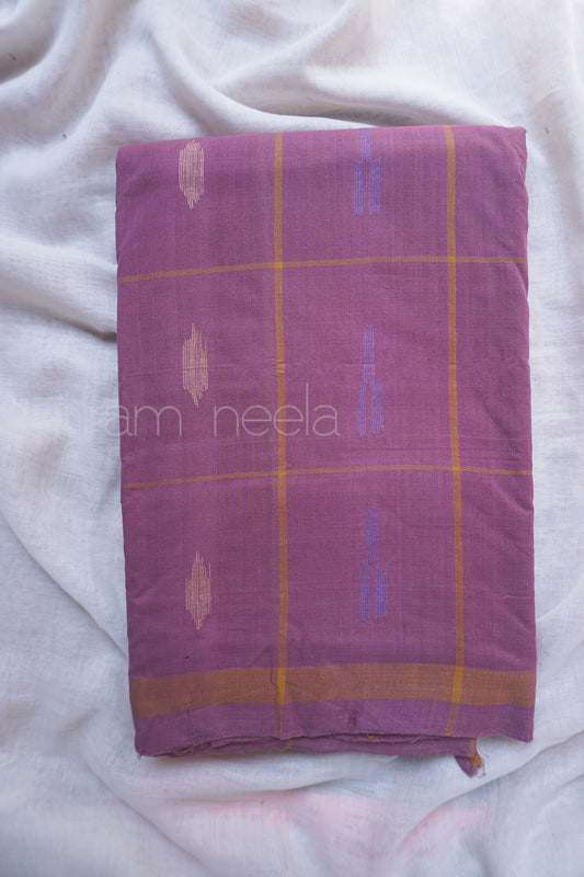 Mauve and ochre checkered Angara cotton saree - Niram Neela