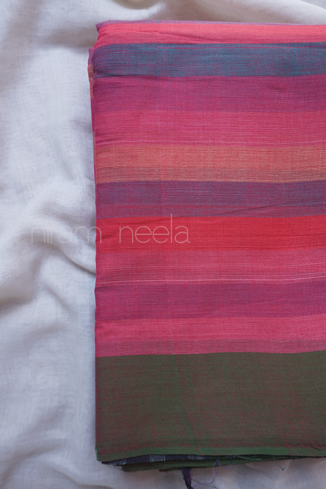 Pink and olive Adampalli cotton saree - Niram Neela