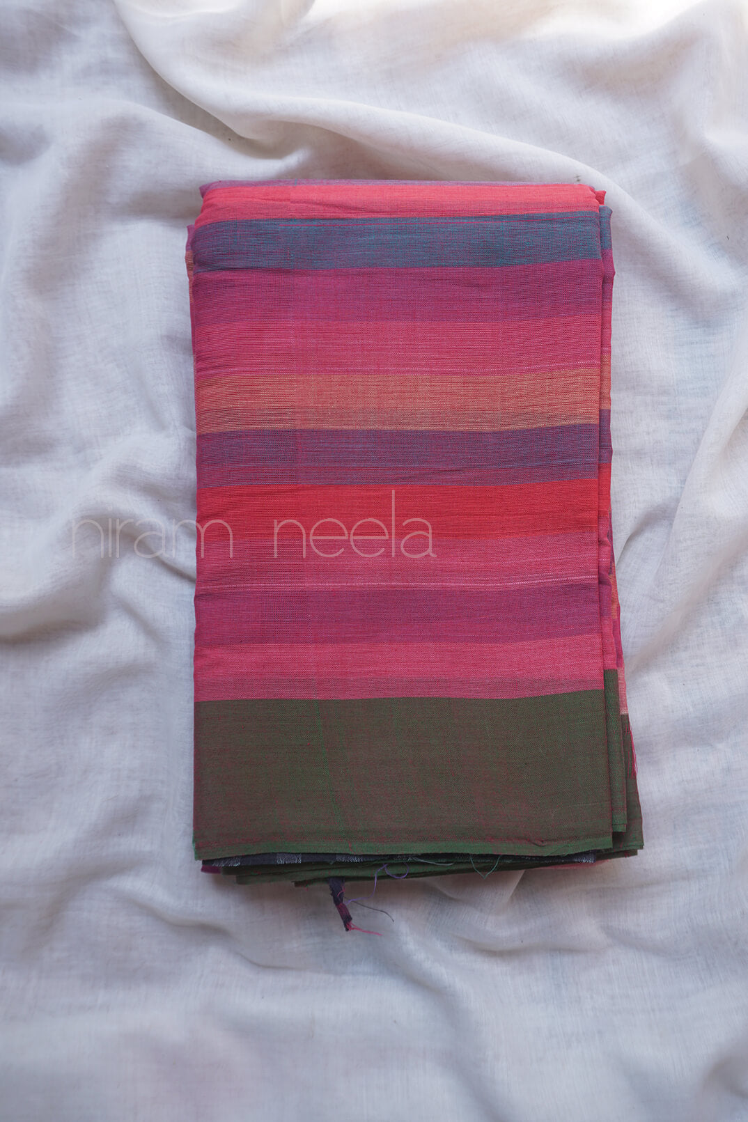 Pink and olive Adampalli cotton saree - Niram Neela