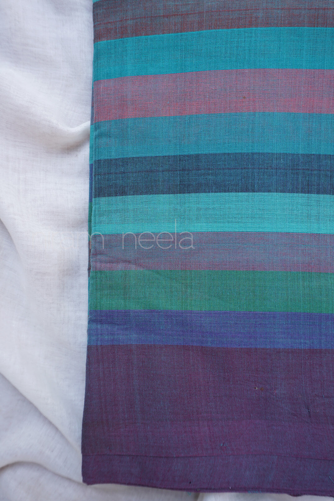 Teal green and Mauve Adampalli cotton saree - Niram Neela