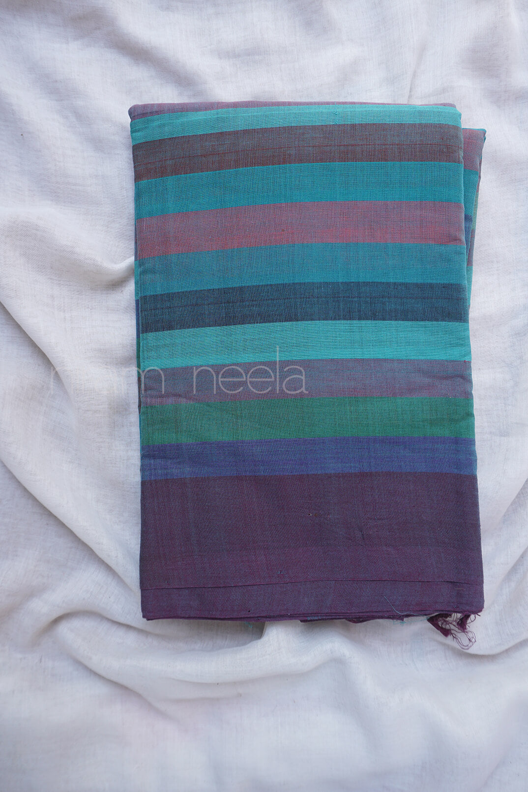 Teal green and Mauve Adampalli cotton saree - Niram Neela