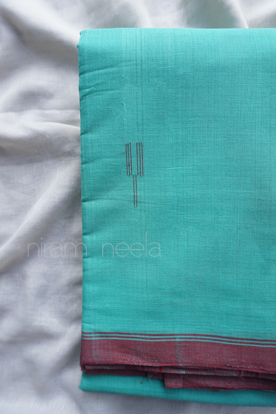 Teal green and maroon Angara cotton saree - Niram Neela