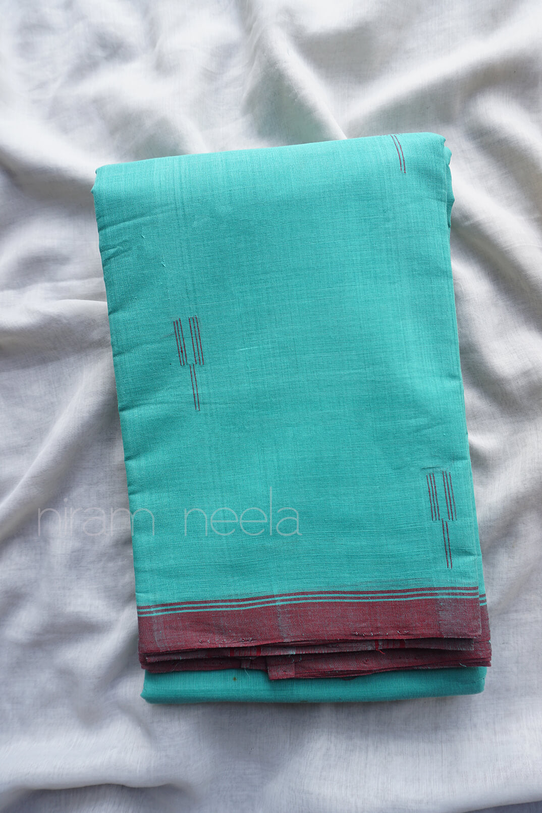 Teal green and maroon Angara cotton saree - Niram Neela