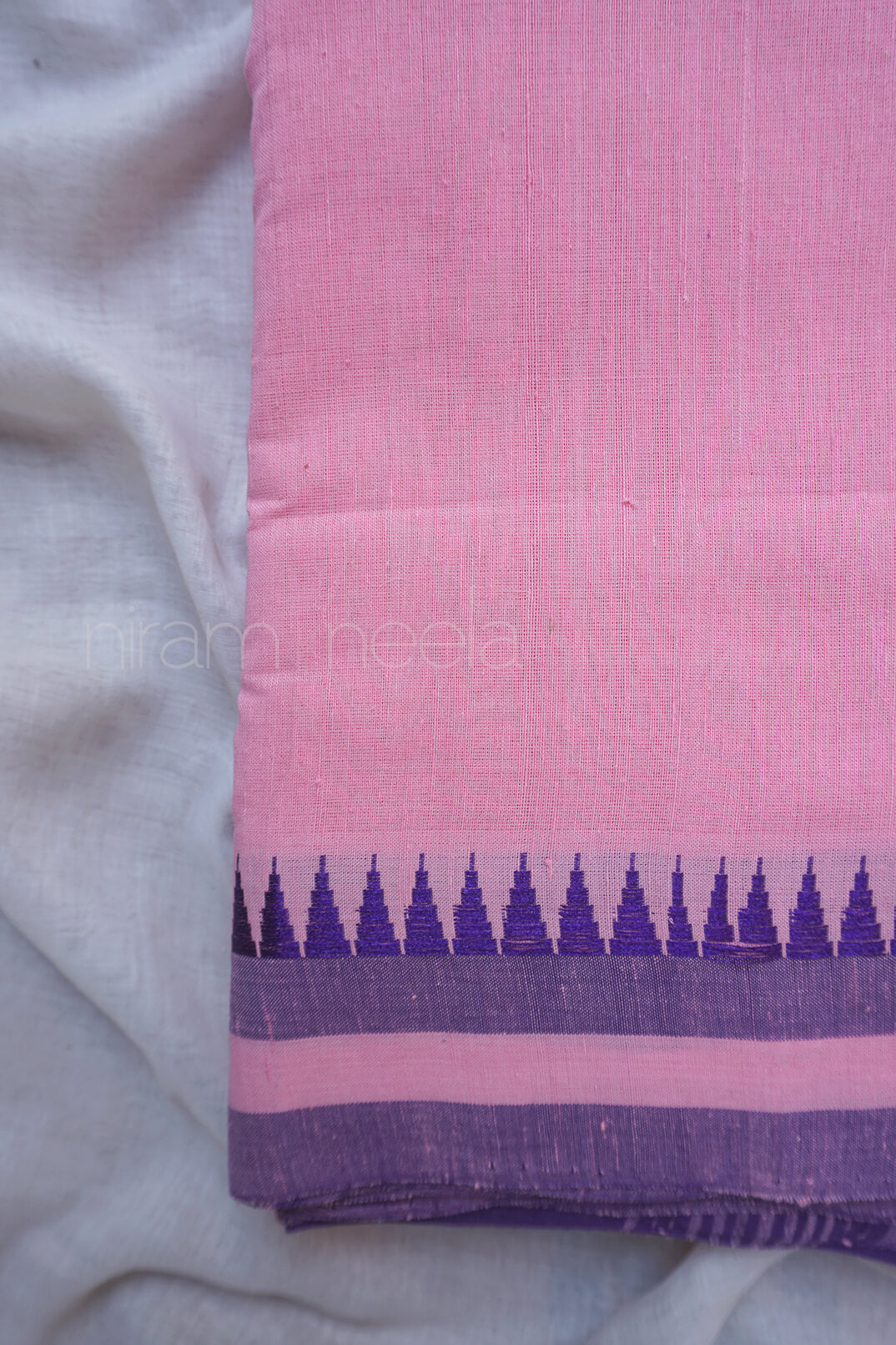 Baby pink and violet Angara cotton saree - Niram Neela