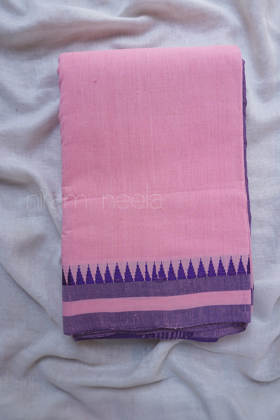 Baby pink and violet Angara cotton saree - Niram Neela