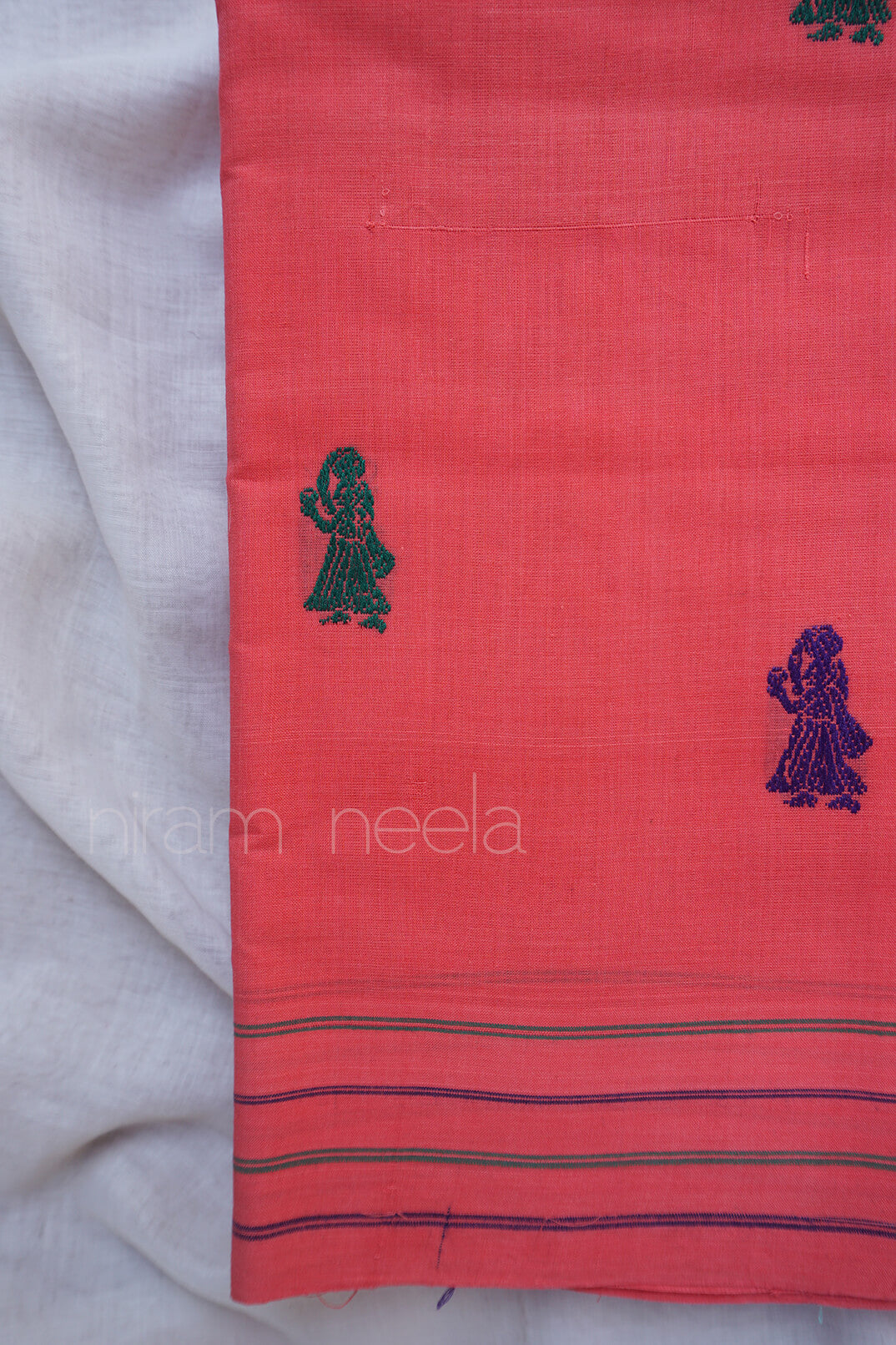 Peach pink Angara cotton saree - Niram Neela