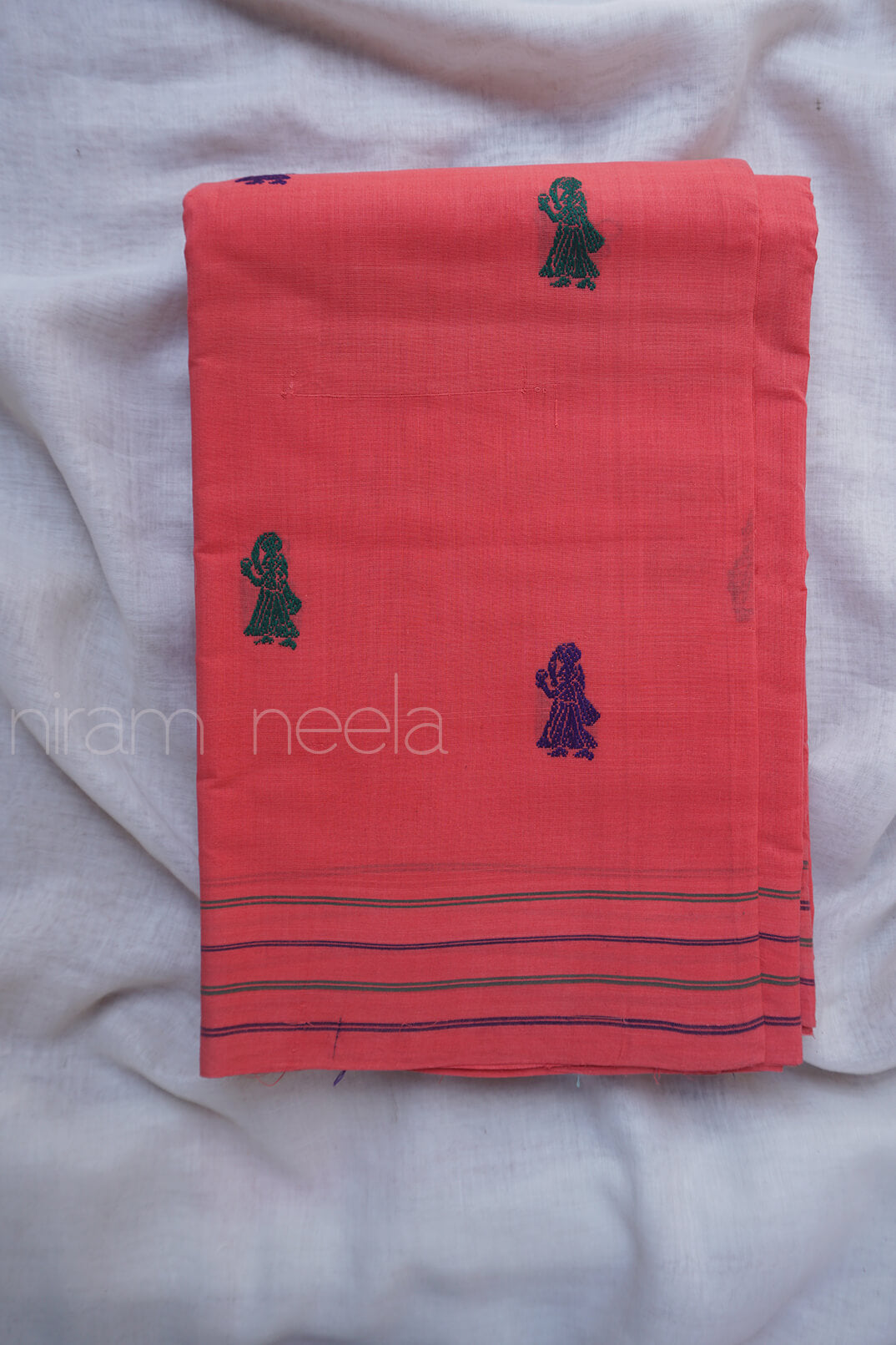 Peach pink Angara cotton saree - Niram Neela