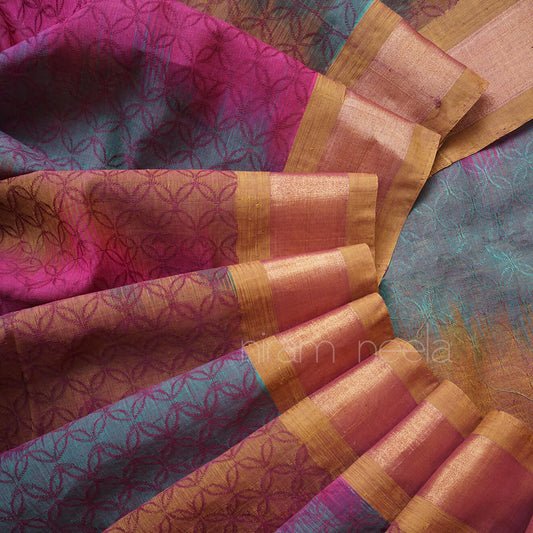 Multicolour and gold Angara cotton saree - Niram Neela