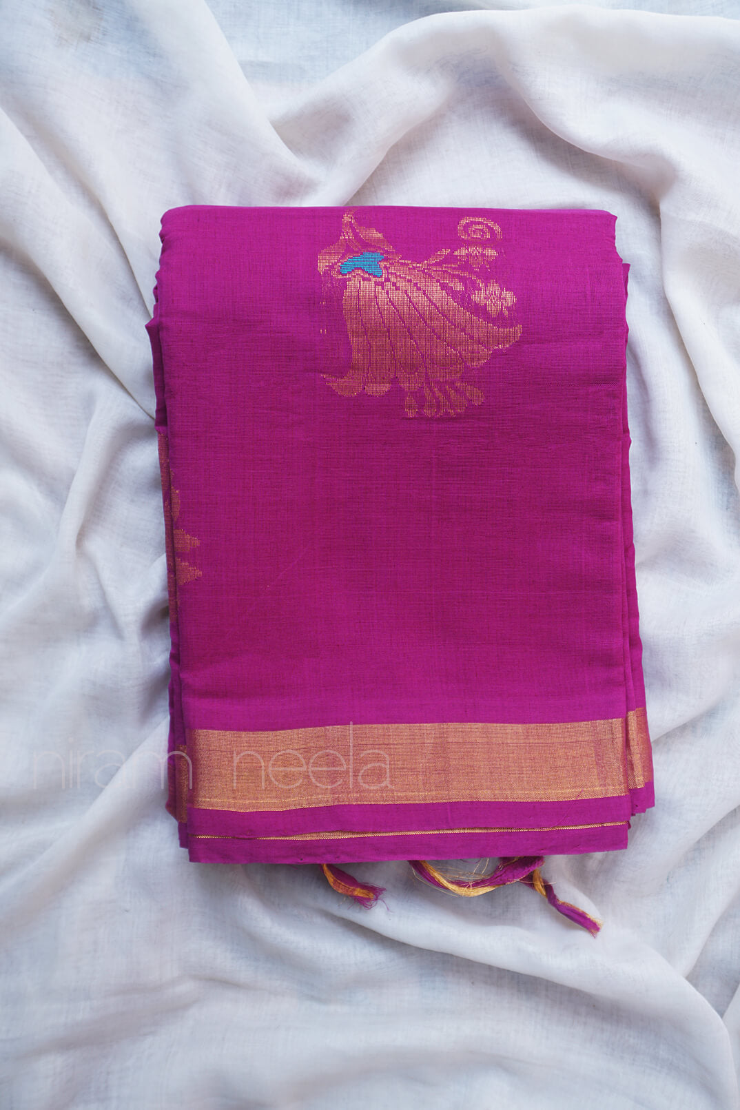 Magenta and gold Angara cotton saree - Niram Neela