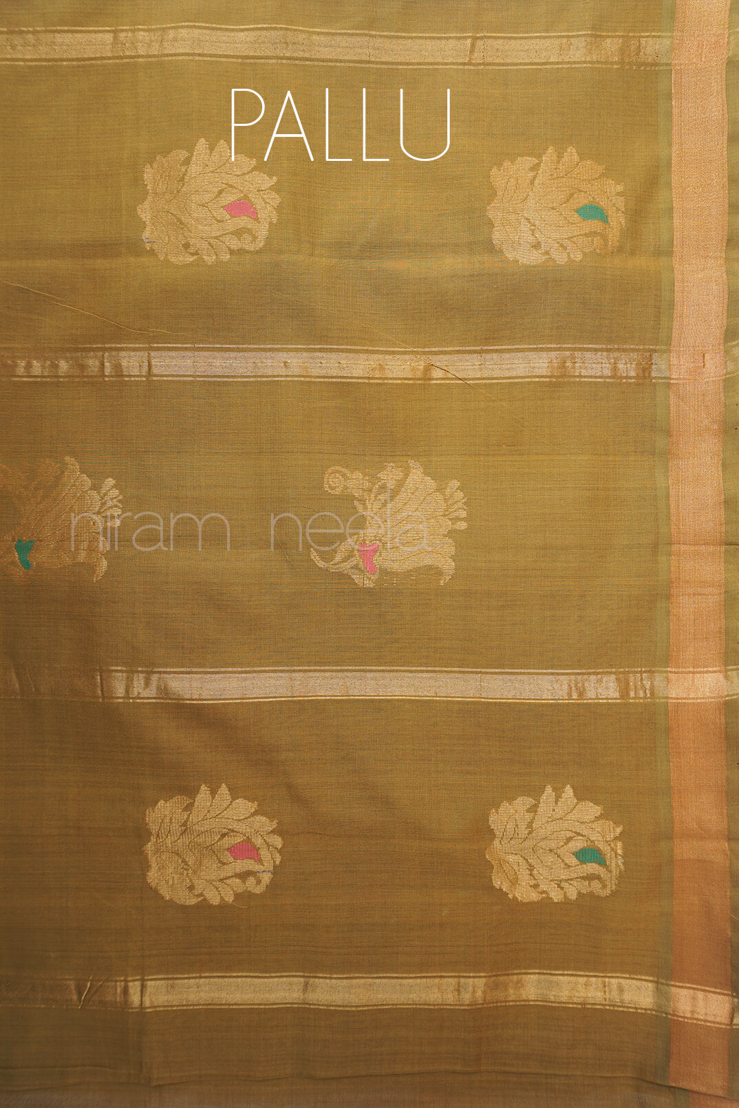 Ochre and gold Angara cotton saree - Niram Neela