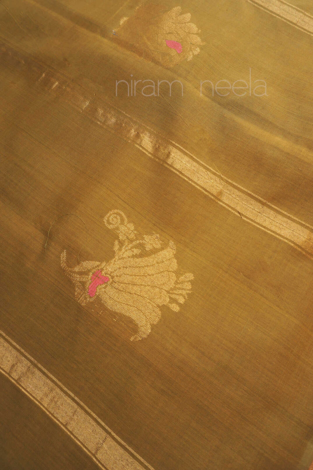 Ochre and gold Angara cotton saree - Niram Neela