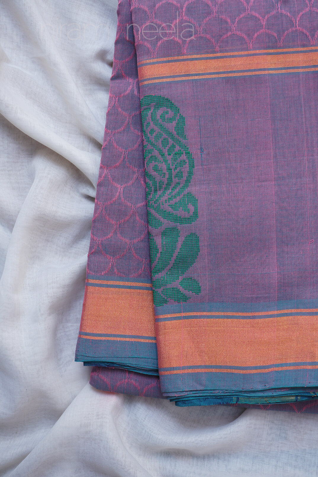 Lilac and teal Angara cotton saree - Niram Neela