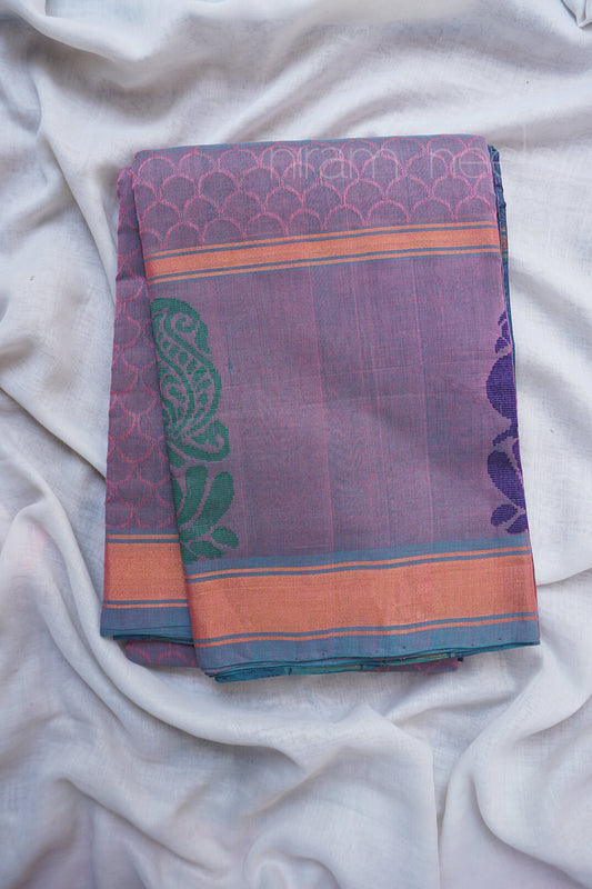 Lilac and teal Angara cotton saree - Niram Neela