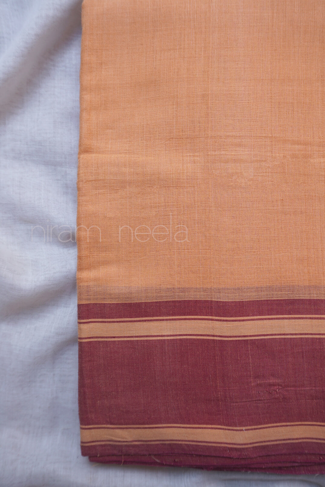 Peach and maroon Bobbili cotton saree - Niram Neela