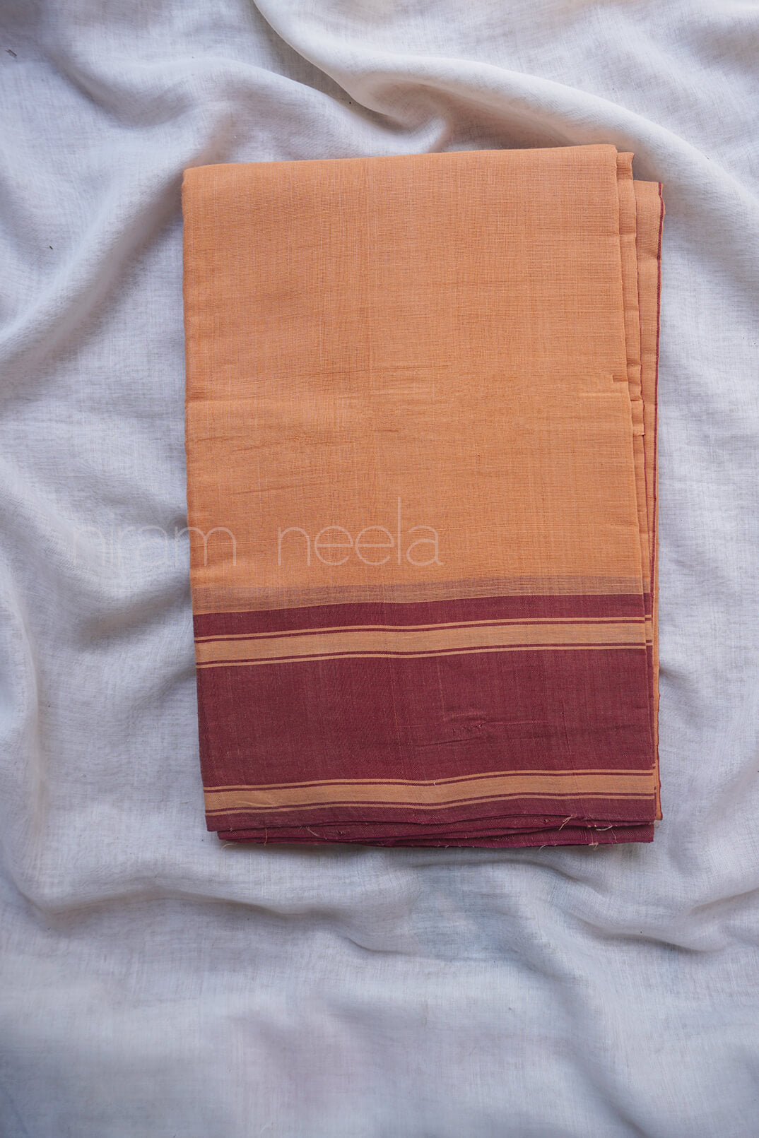 Peach and maroon Bobbili cotton saree - Niram Neela