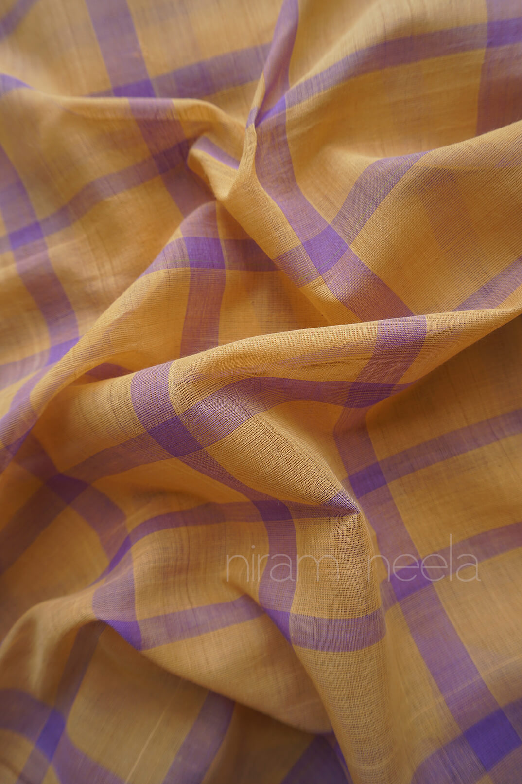 Sandal and violet checkered Bobbili cotton saree - Niram Neela