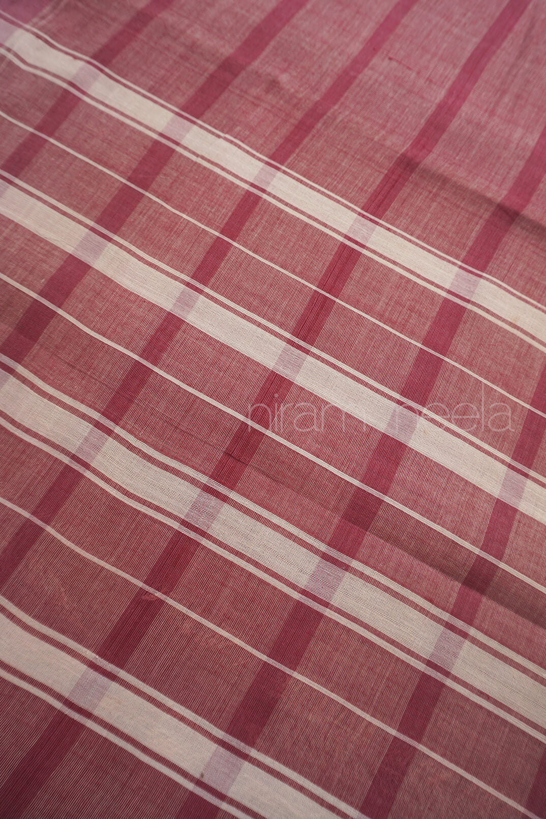 Mauve pink striped Bobbili cotton saree - Niram Neela