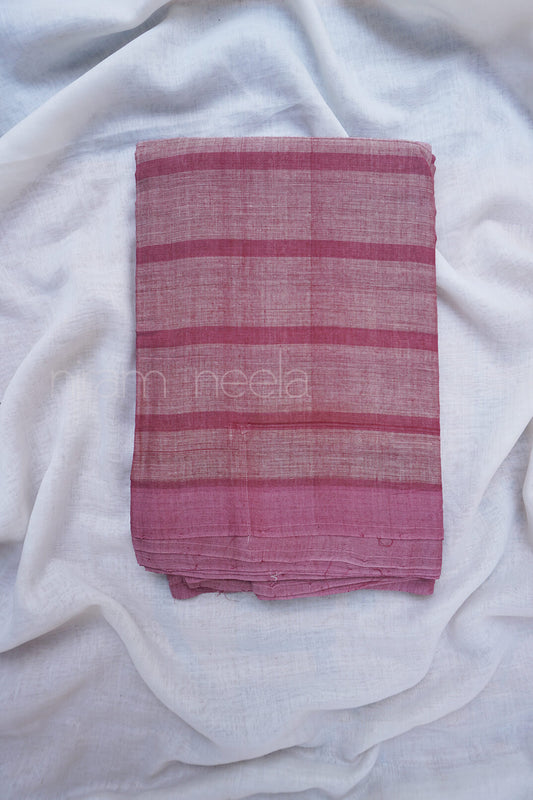 Mauve pink striped Bobbili cotton saree - Niram Neela