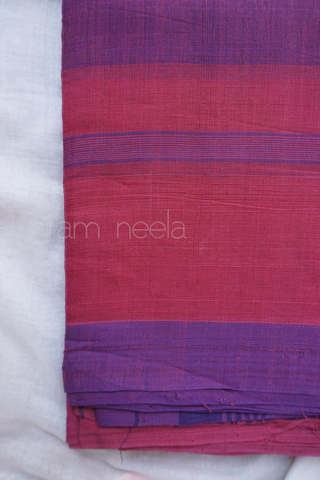 Mauve and violet striped Bobbili cotton saree - Niram Neela