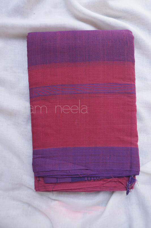 Mauve and violet striped Bobbili cotton saree - Niram Neela