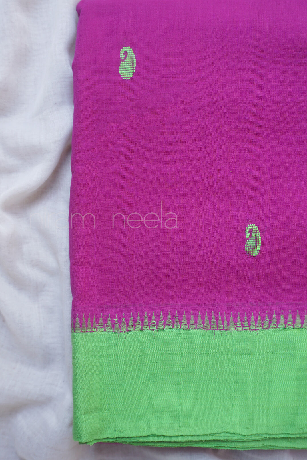 Magenta and green Kuppadam cotton saree - Niram Neela