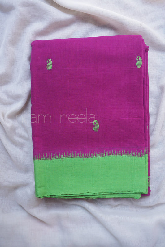 Magenta and green Kuppadam cotton saree - Niram Neela