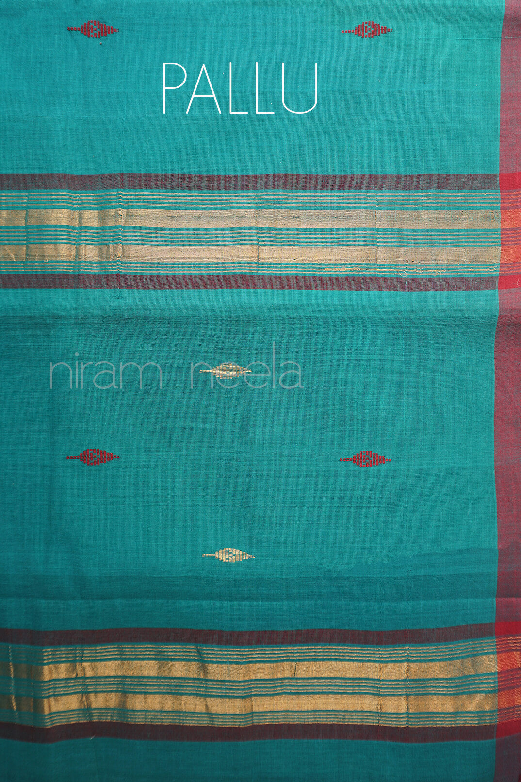 Sea green and maroon Angara cotton saree - Niram Neela