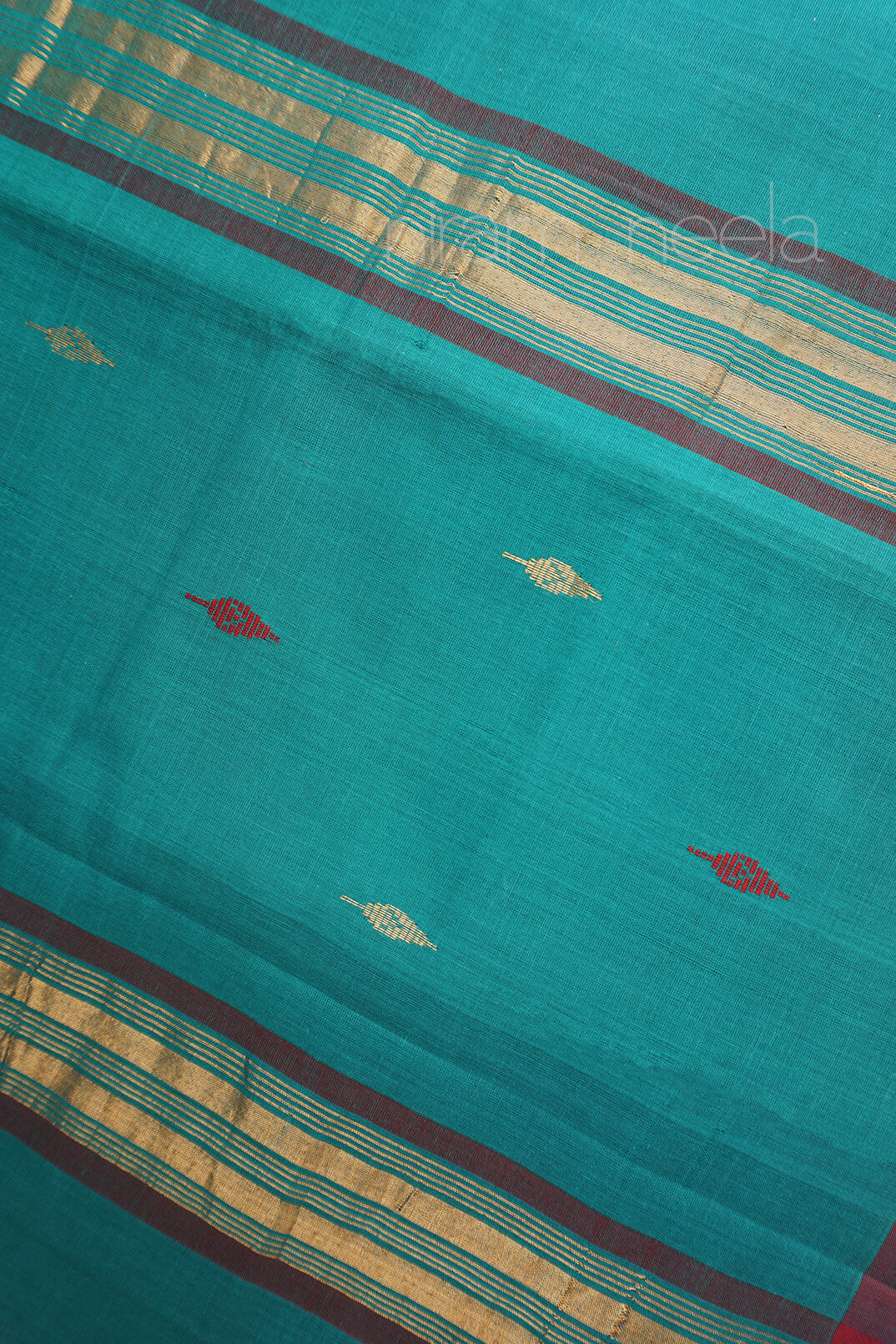 Sea green and maroon Angara cotton saree - Niram Neela