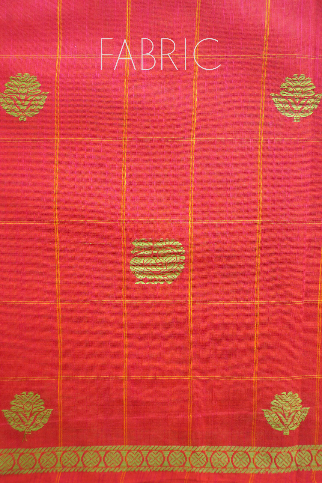 Pink and olive green Godavari cotton saree in checks from Niram Neela