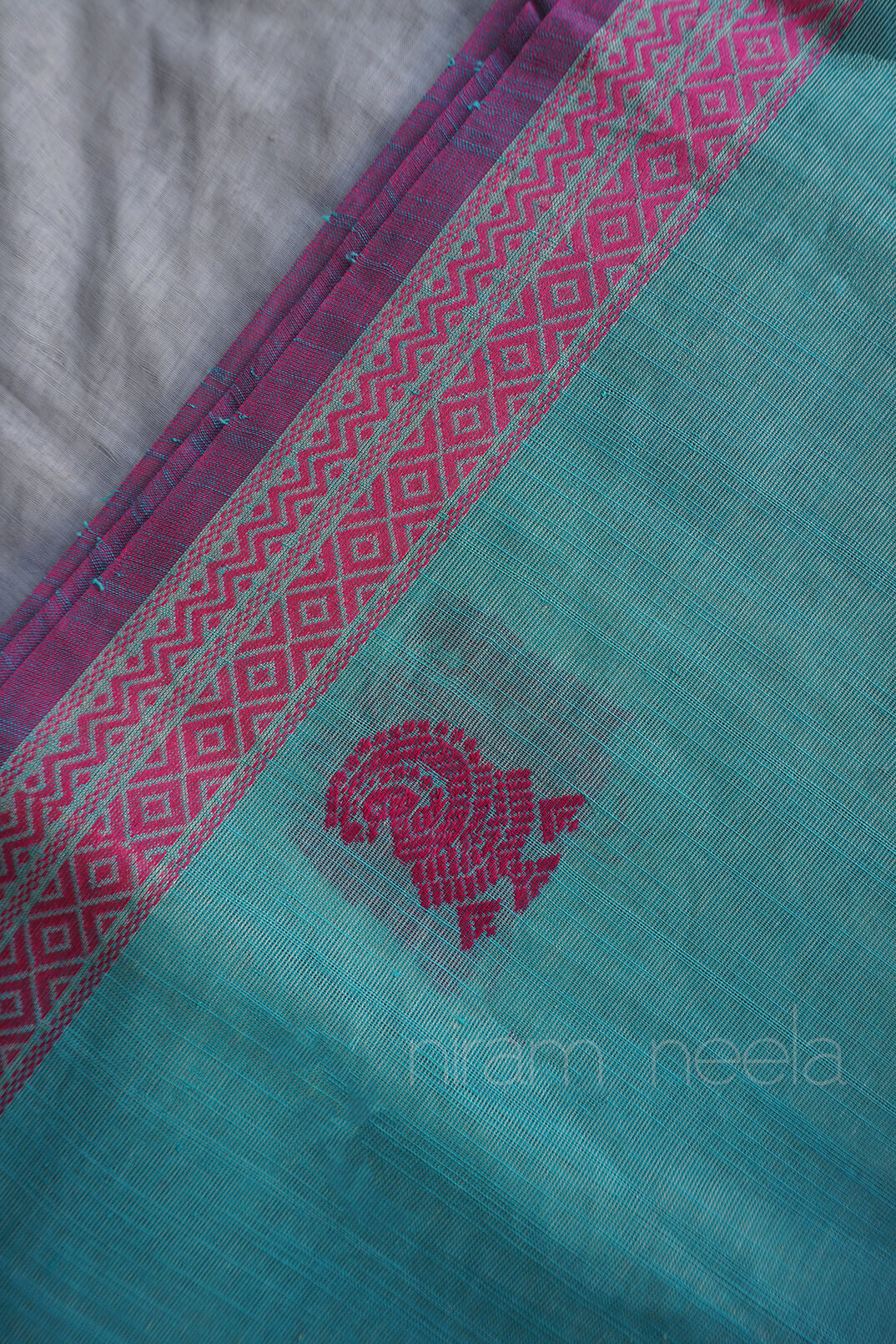 Sky blue and magenta pink Godavari cotton saree | Niram Neela