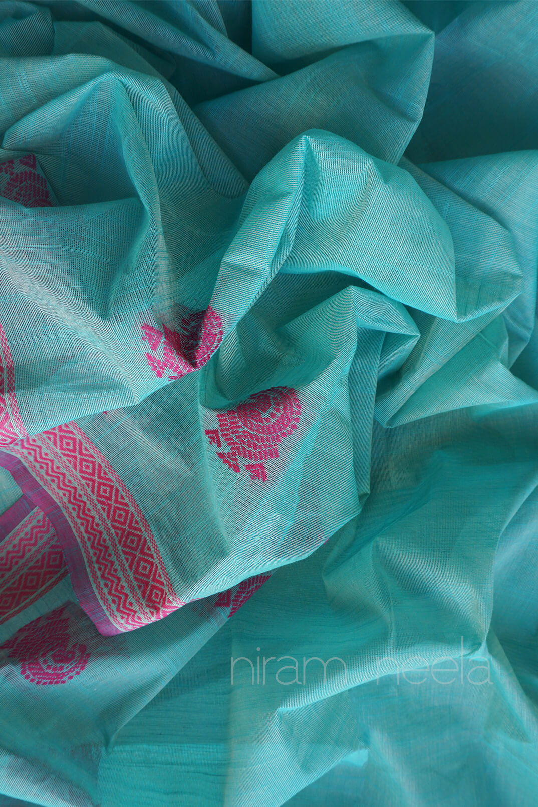 Sky blue and magenta pink Godavari cotton saree | Niram Neela