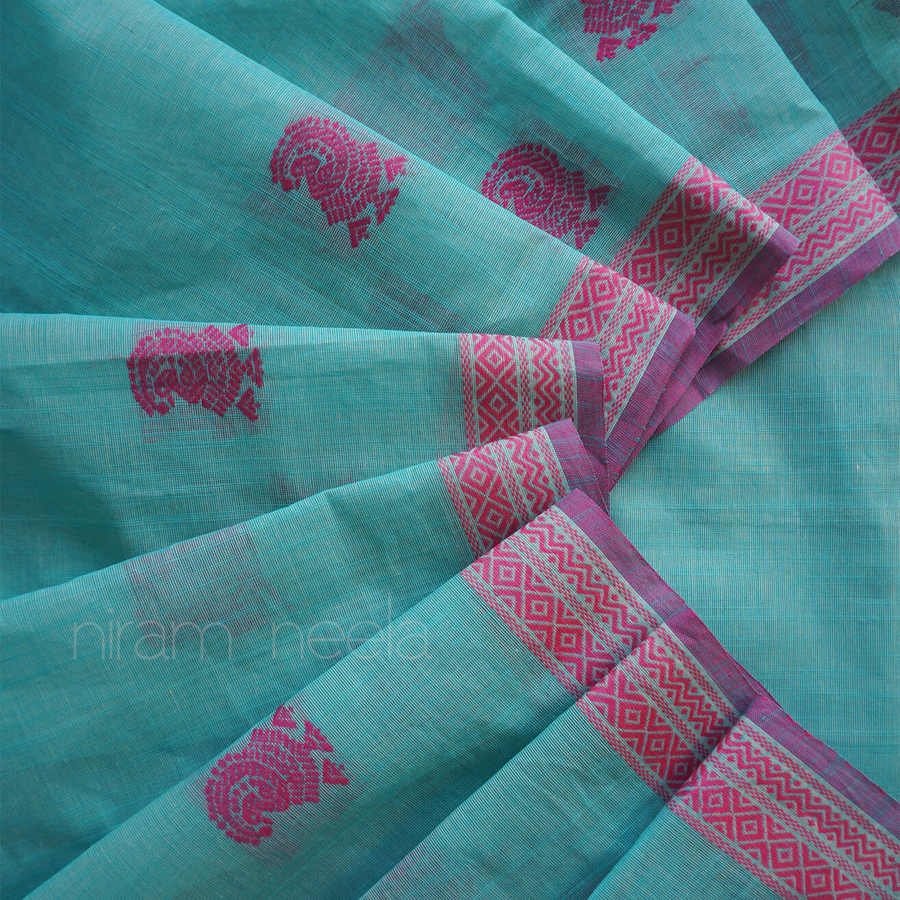 Sky blue and magenta pink Godavari cotton saree | Niram Neela