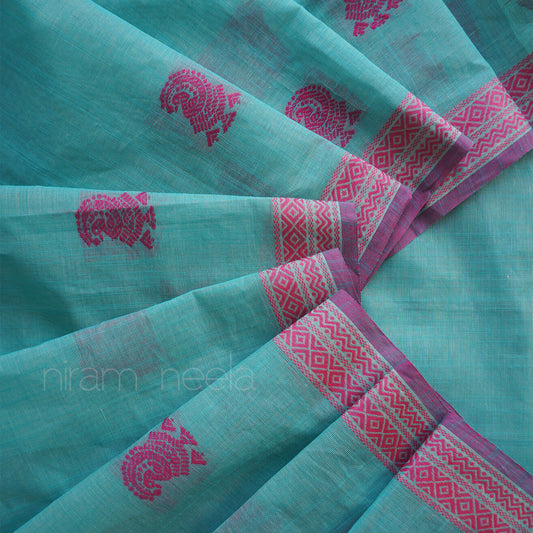 Sky blue and magenta pink Godavari cotton saree | Niram Neela