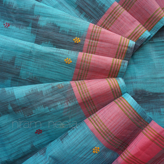 Blue and pink tie-dyed Godavari cotton saree | Niram Neela