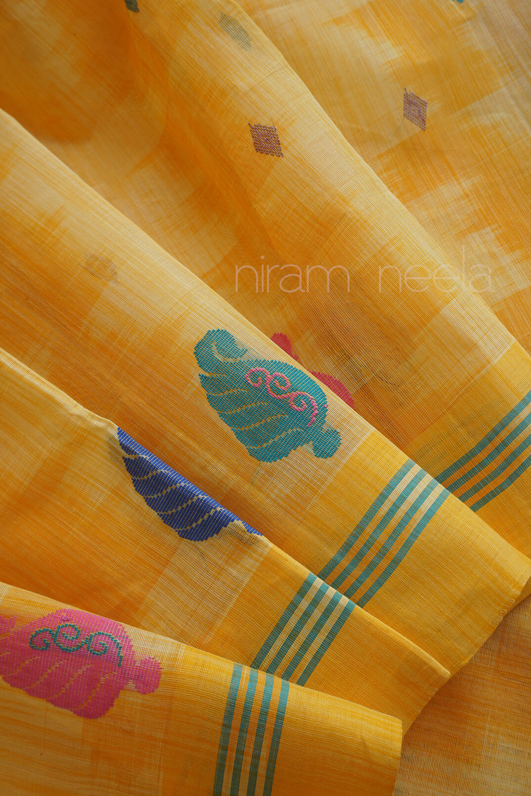 Yellow and green tie-dyed Godavari handloom cotton saree | Niram Neela