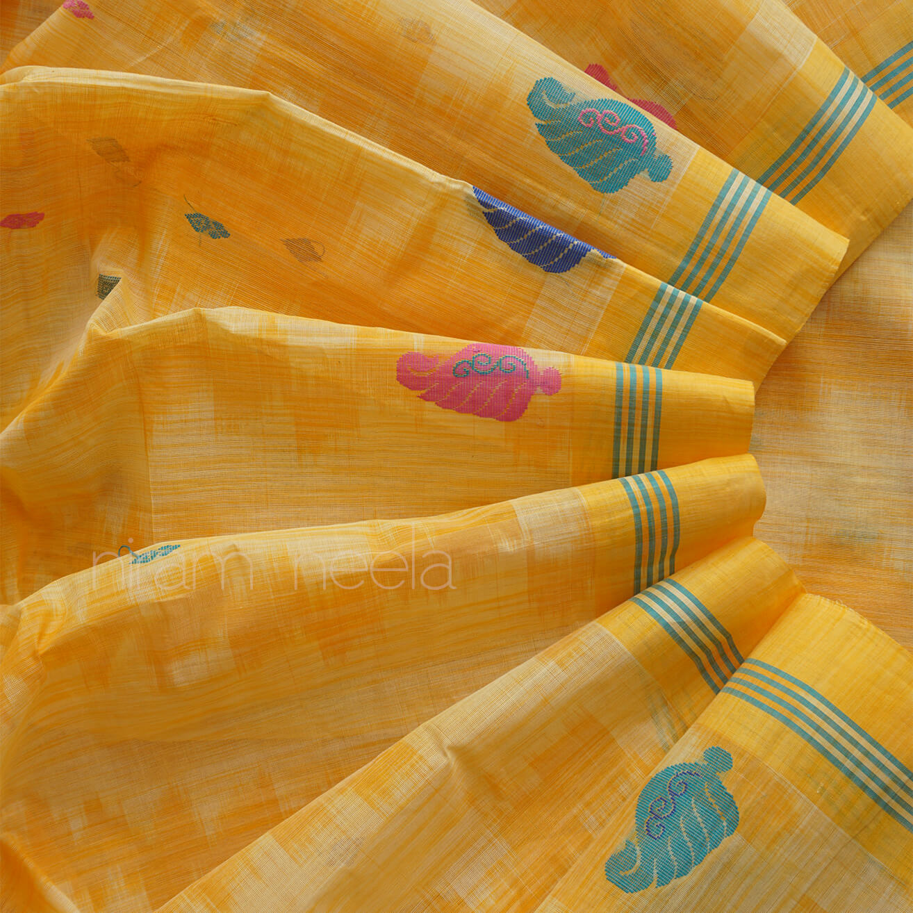 Yellow and green tie-dyed Godavari handloom cotton saree | Niram Neela