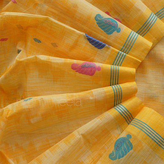 Yellow and green tie-dyed Godavari handloom cotton saree | Niram Neela