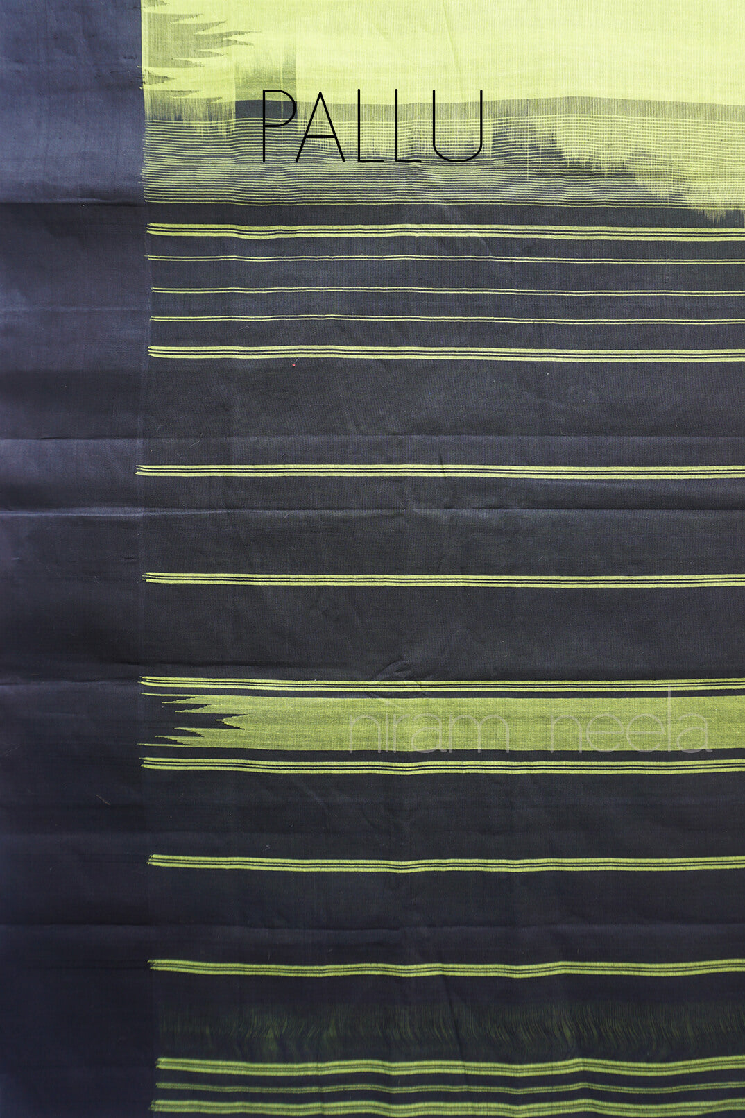 Parrot green and black Godavari cotton saree with temple border from Niram Neela