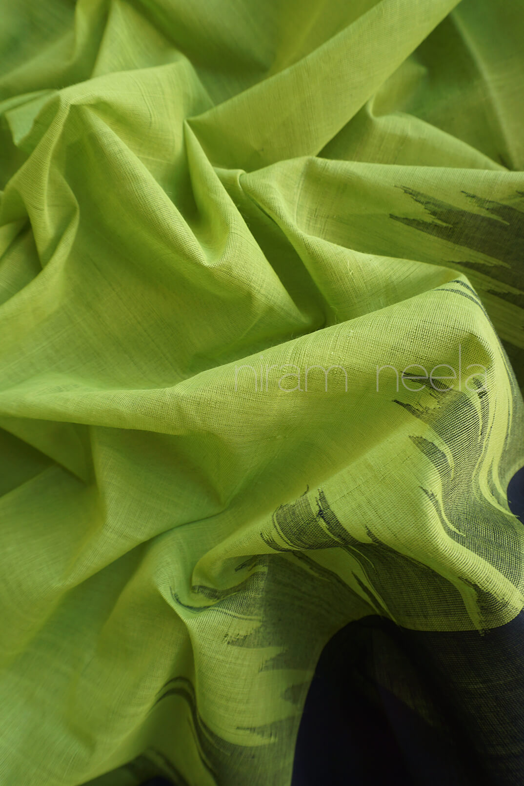 Parrot green and black Godavari cotton saree with temple border from Niram Neela