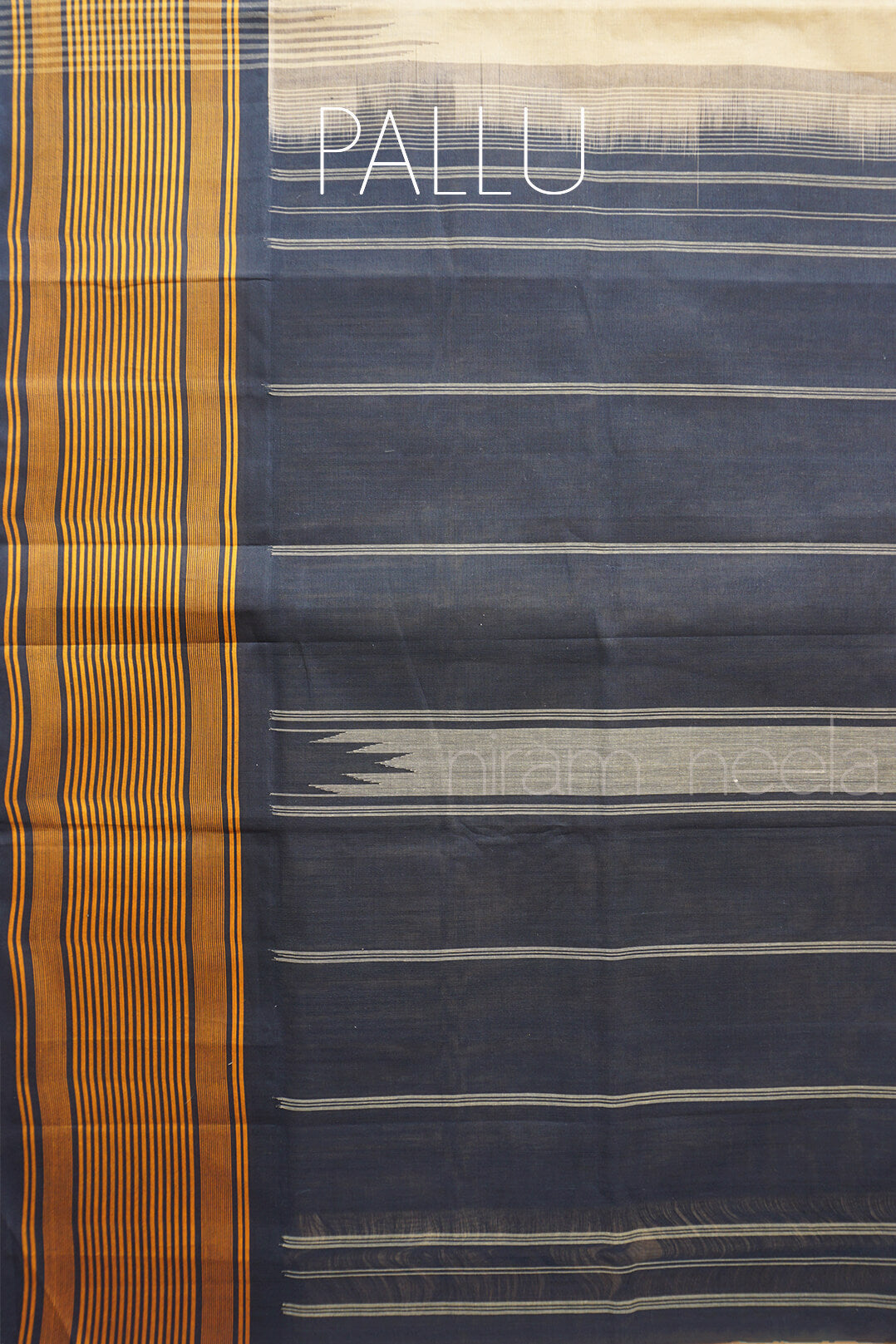 Cream and orange check Godavari cotton saree | Niram Neela