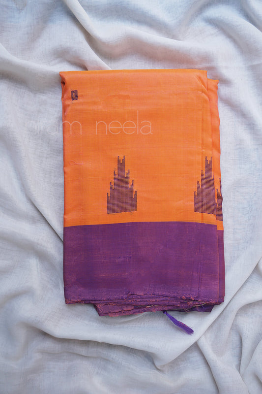 Orange and purple Chinnalapattu Banana silk saree - Niram Neela