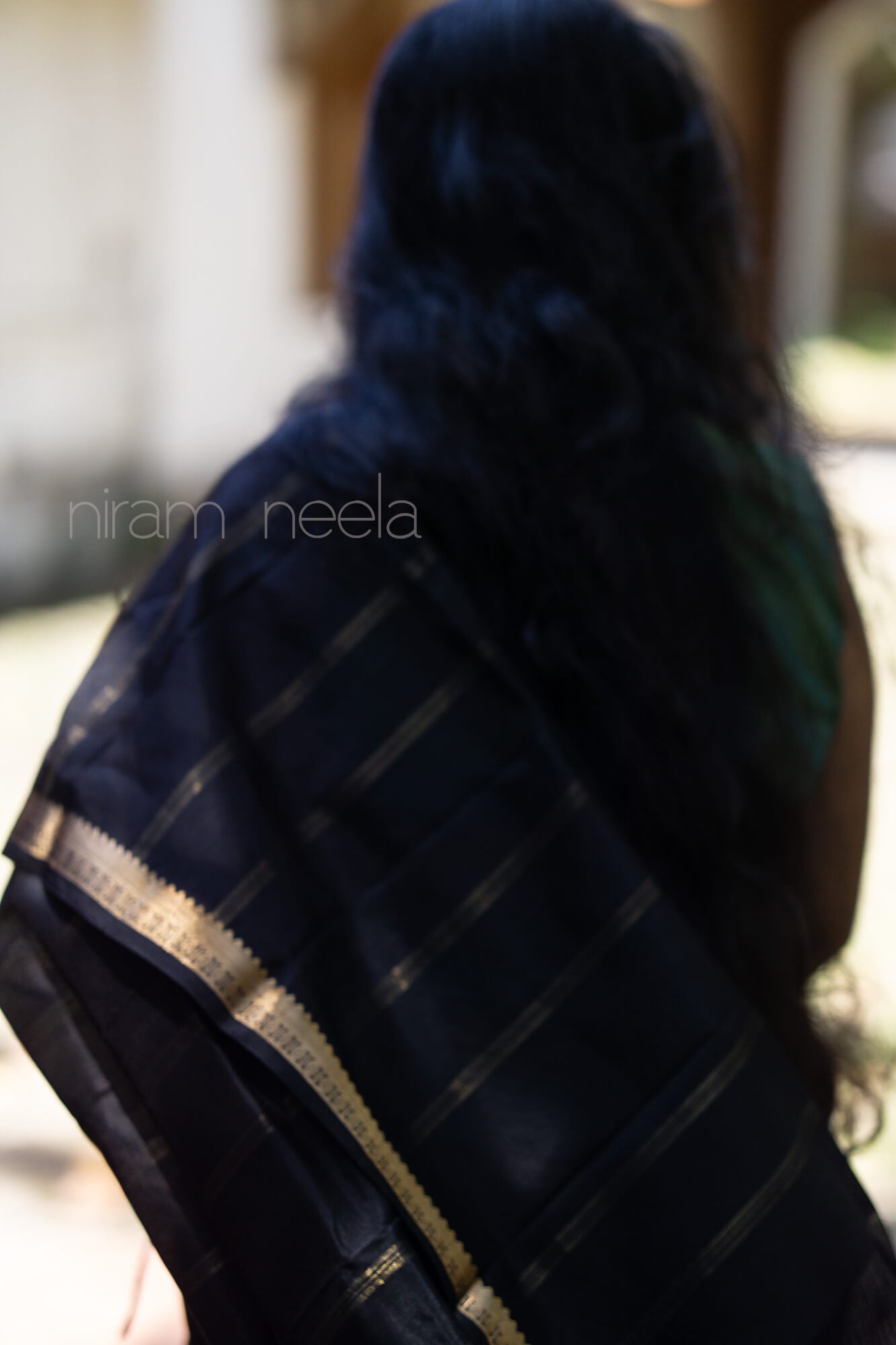 Black and gold Arni silk saree - Niram Neela