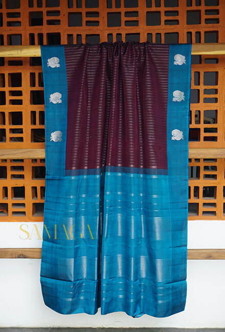 Wine and blue Arni silk saree - Niram Neela