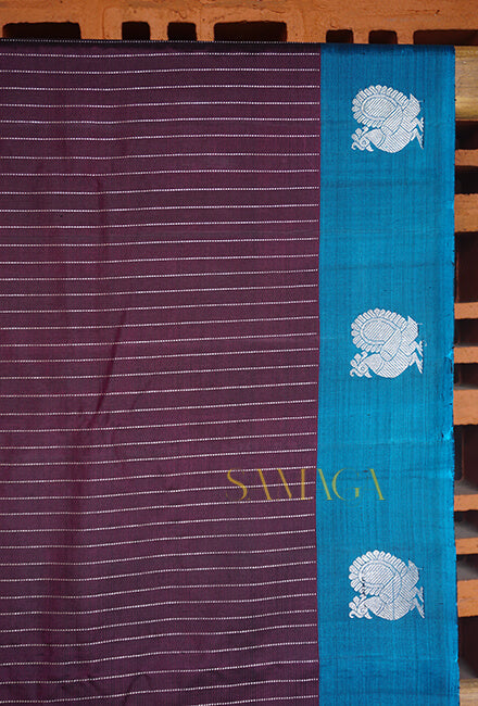 Wine and blue Arni silk saree - Niram Neela