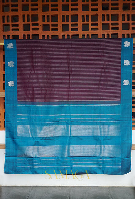 Wine and blue Arni silk saree - Niram Neela