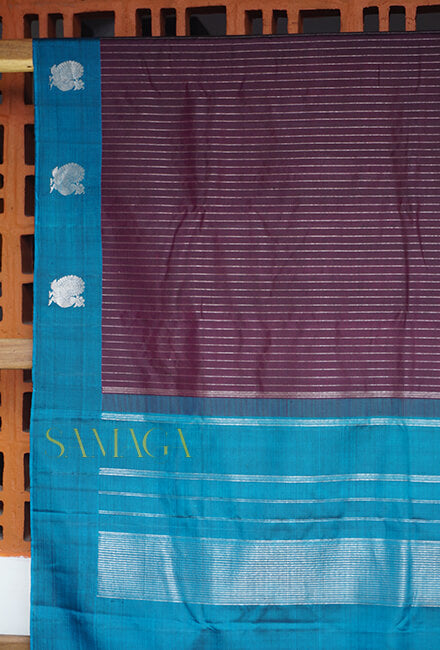 Wine and blue Arni silk saree - Niram Neela